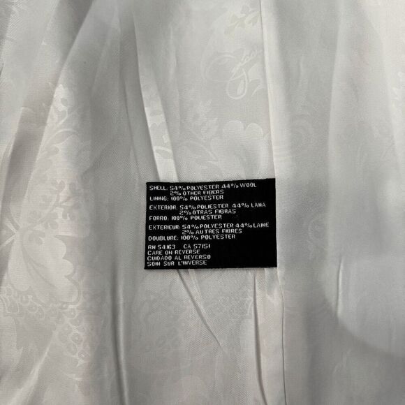 Jessica Simpson Jacquard Wool Coat Beige Gold Buttons Pockets Lined Long Jacket - Picture 3 of 9